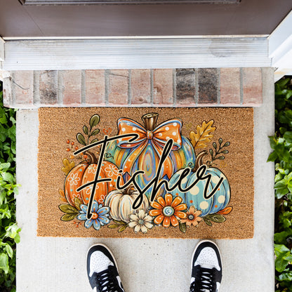Colorful Pumpkins Name UV Printed Doormat
