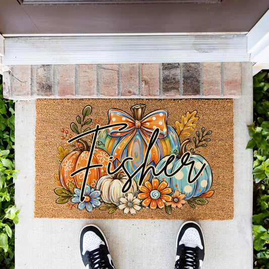 Colorful Pumpkins Name UV Printed Doormat