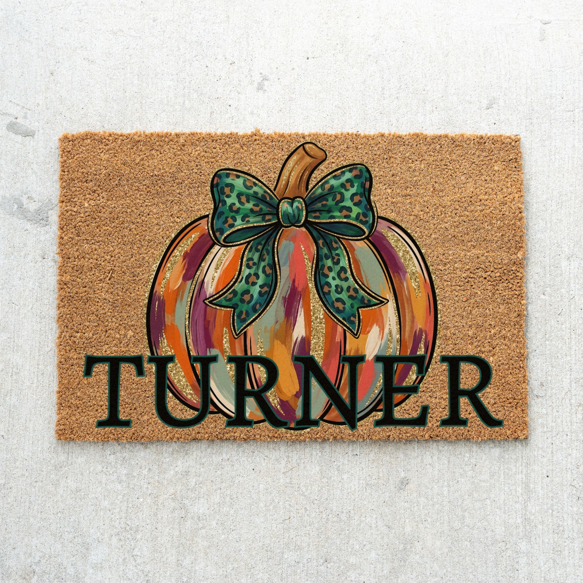 "Glitter" Pumpkin Name UV Printed Doormat