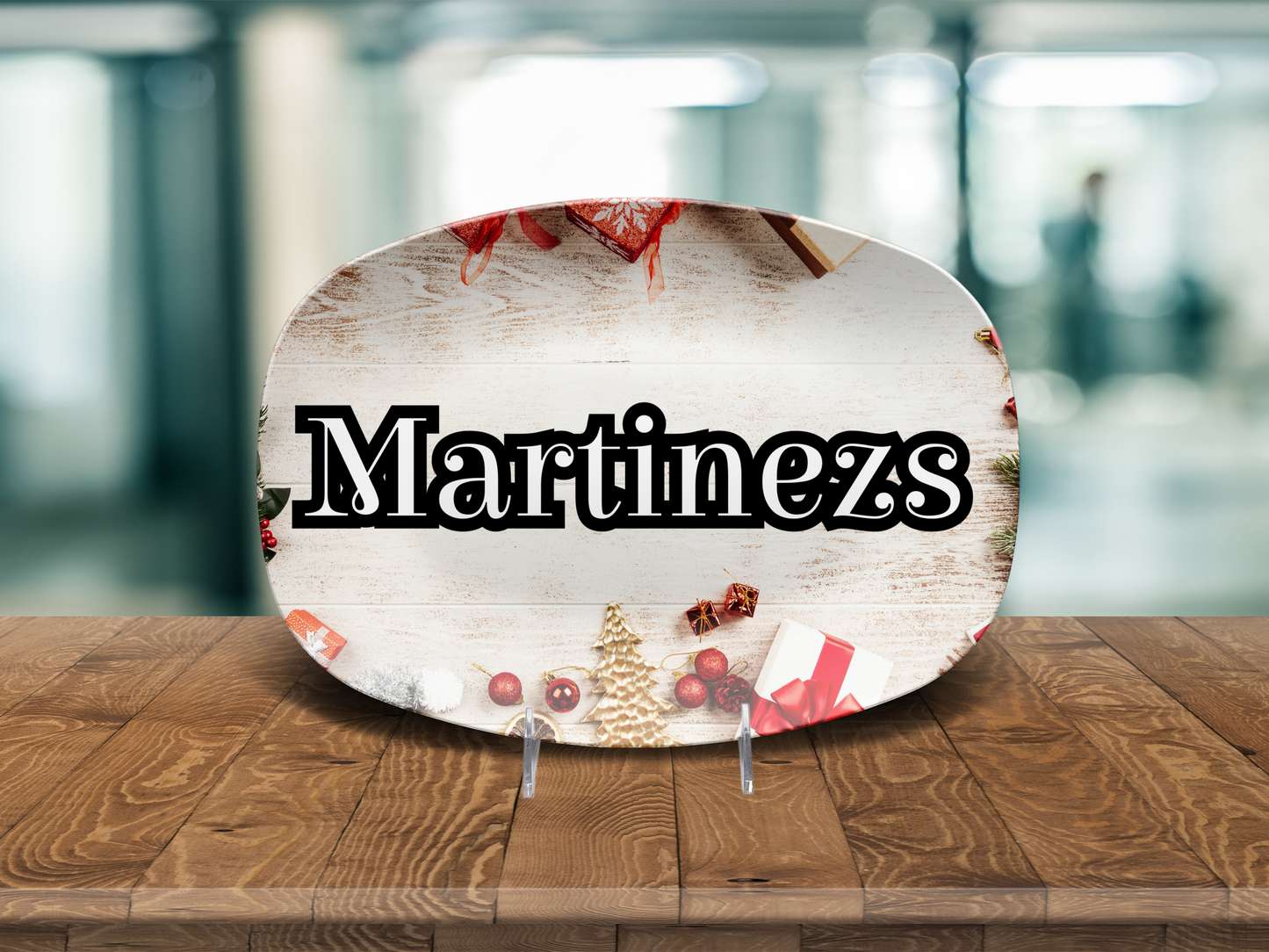 Christmas Wood Look Name Platter
