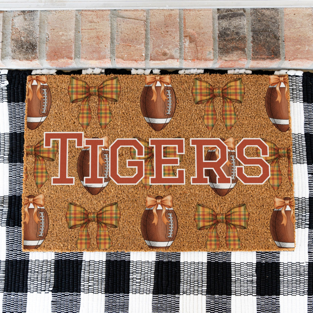 Fall Football Bows Name Doormat