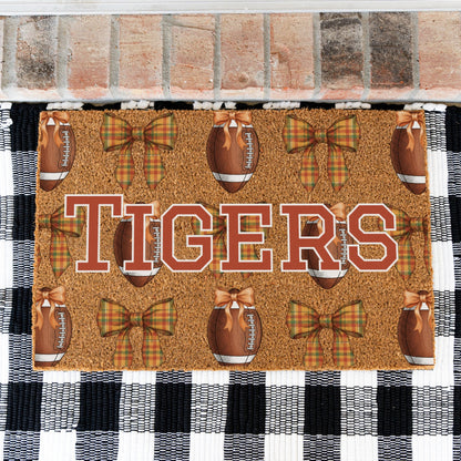 Fall Football Bows Name Doormat