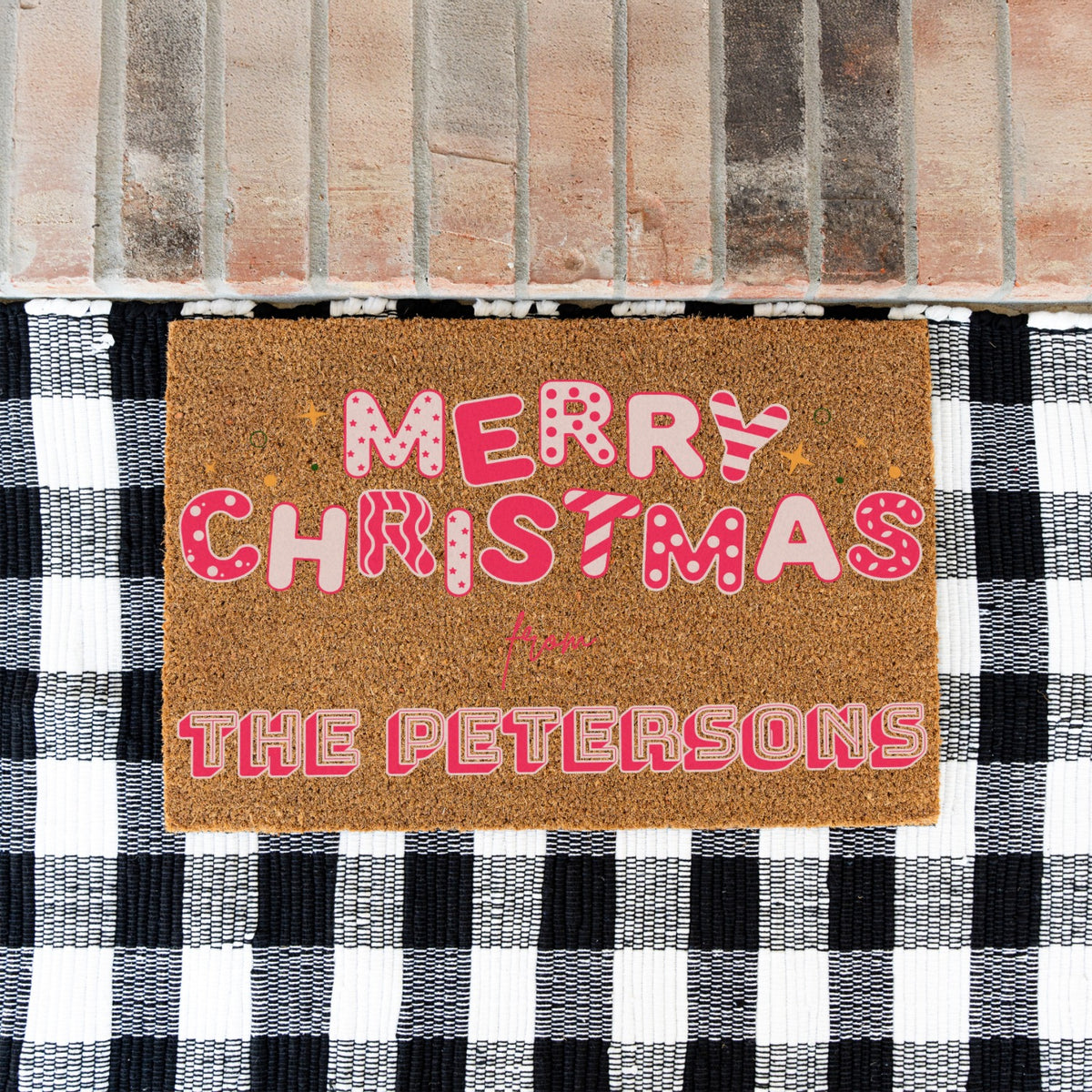 Merry Christmas Pink Name Doormat
