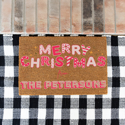 Merry Christmas Pink Name Doormat