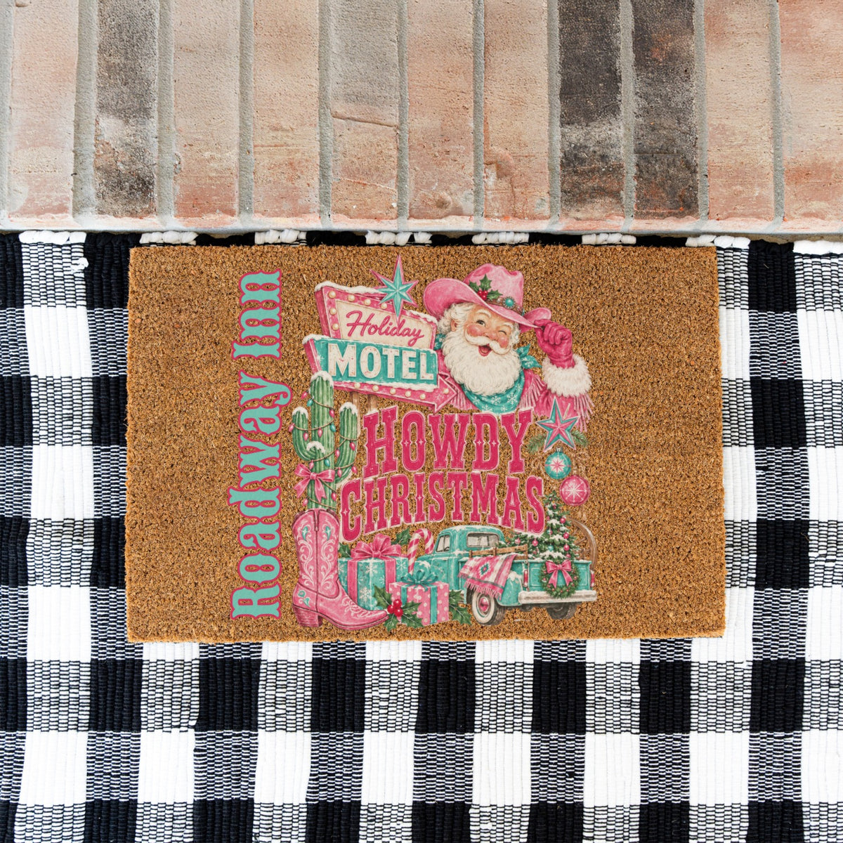 Howdy Christmas PInk Name Doormat