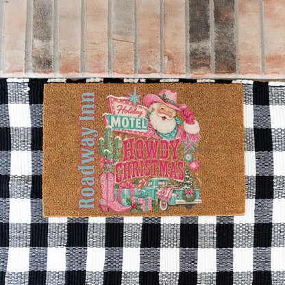 Howdy Christmas PInk Name Doormat