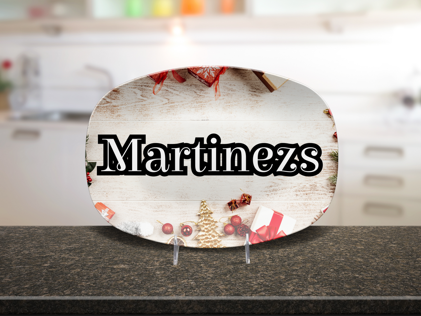 Christmas Wood Look Name Platter