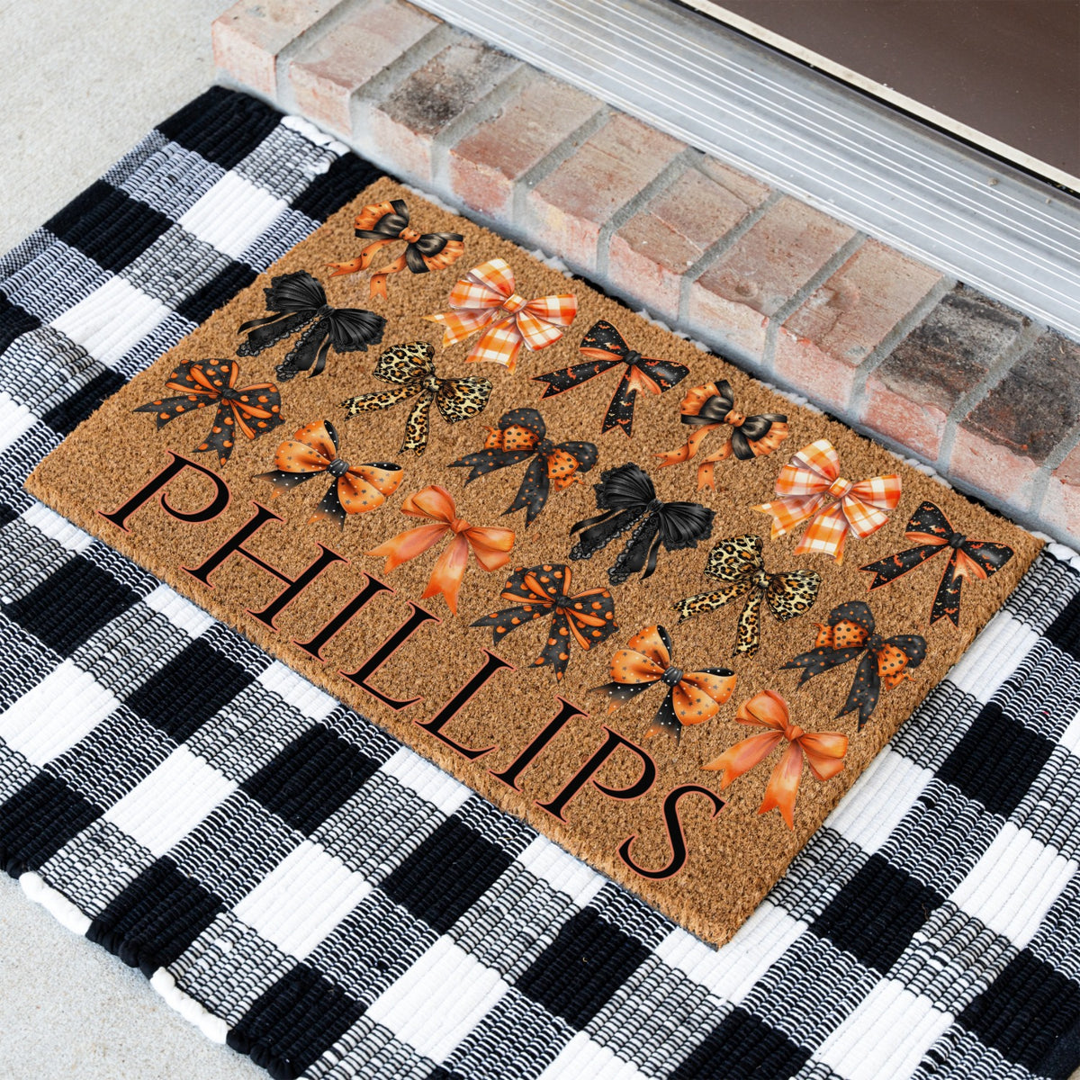 Black / Orange Bows Name Doormat