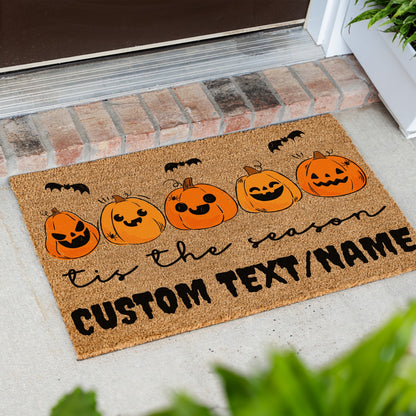 Bat Pumpkins Tis The Season Text/Name Doormat