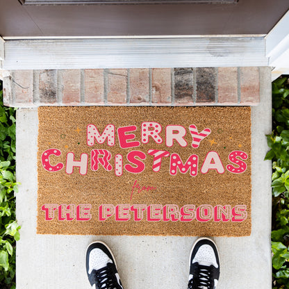 Merry Christmas Pink Name Doormat