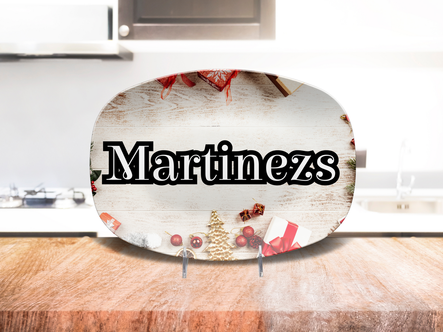 Christmas Wood Look Name Platter