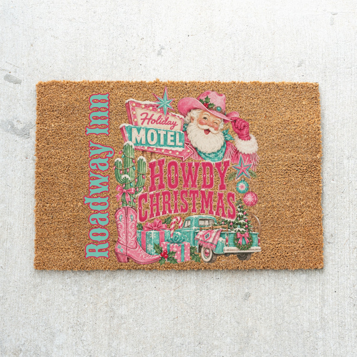 Howdy Christmas PInk Name Doormat