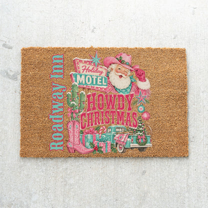 Howdy Christmas PInk Name Doormat