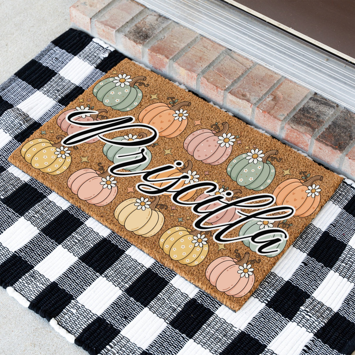 Pastel Pumpkins Name UV Printed Doormat