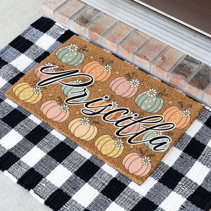 Pastel Pumpkins Name UV Printed Doormat
