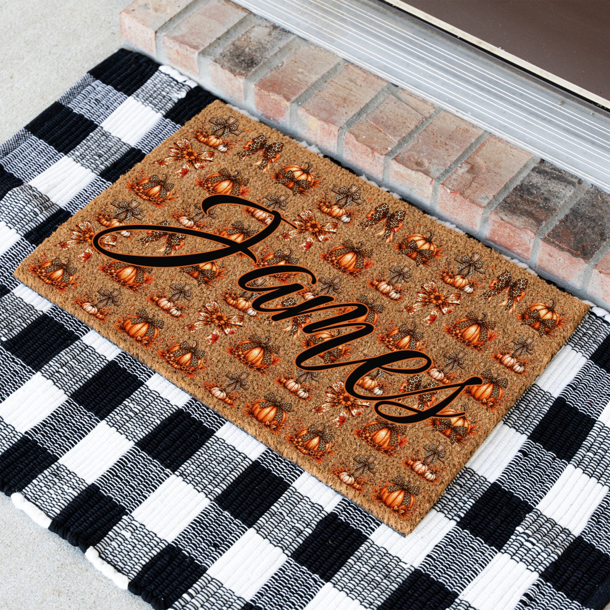 Pumpkins & Bows Name UV Printed Doormat
