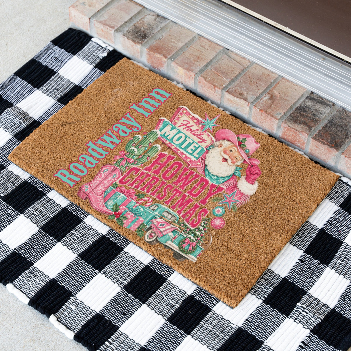 Howdy Christmas PInk Name Doormat