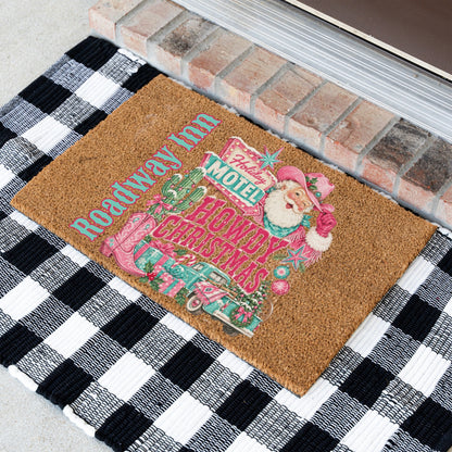 Howdy Christmas PInk Name Doormat