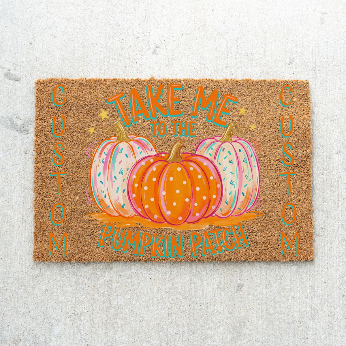 Take Me Bright Pumpkins Names Doormat