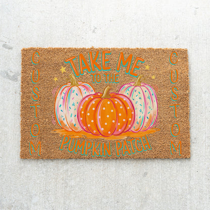 Take Me Bright Pumpkins Names Doormat