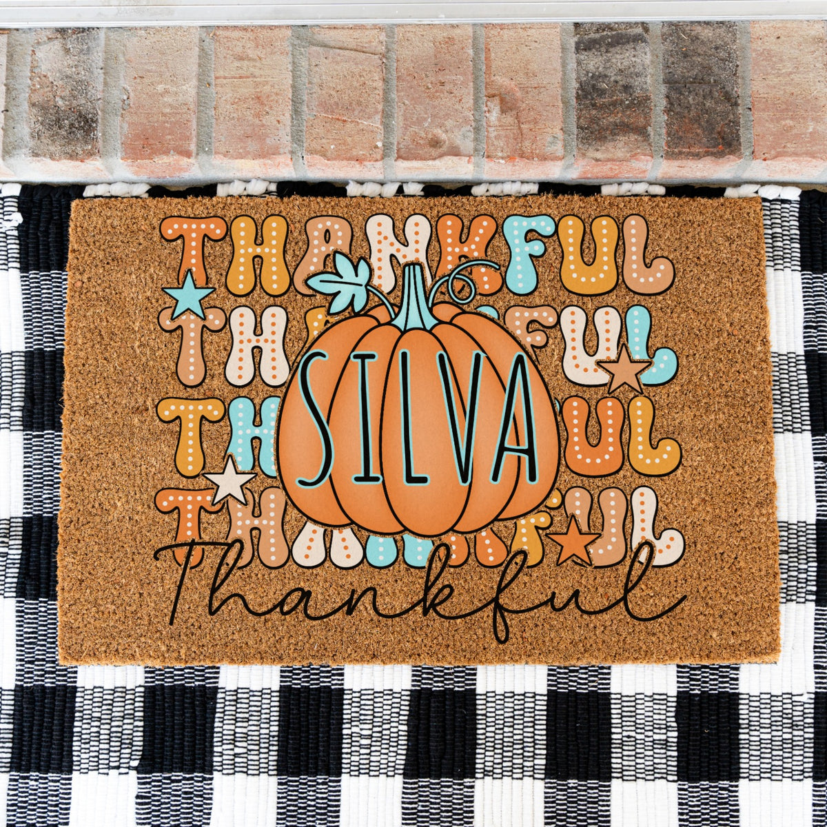 Colorful Thankfuls Name UV Printed Doormat