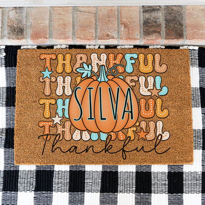 Colorful Thankfuls Name UV Printed Doormat