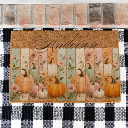 Pastel Pumpkin Panels Name UV Printed Doormat