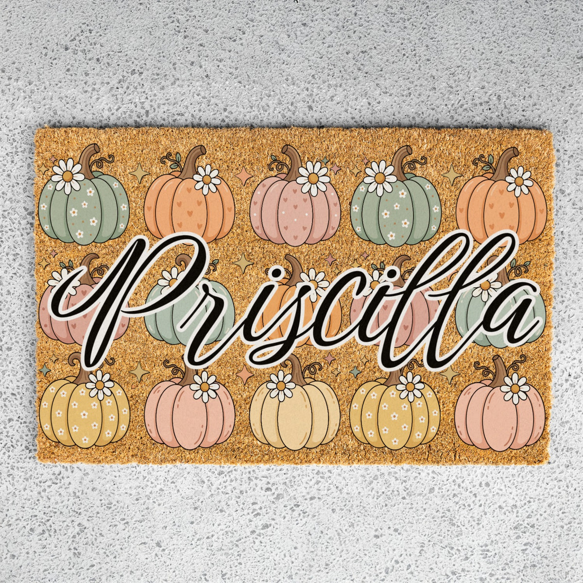 Pastel Pumpkins Name UV Printed Doormat
