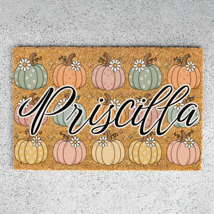 Pastel Pumpkins Name UV Printed Doormat