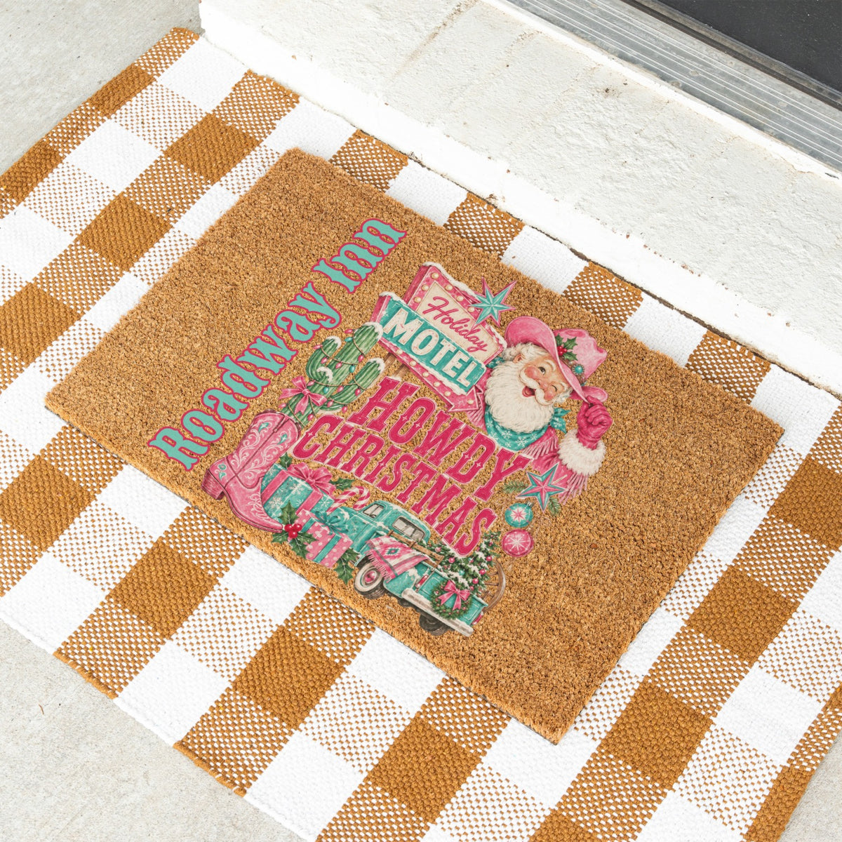 Howdy Christmas PInk Name Doormat