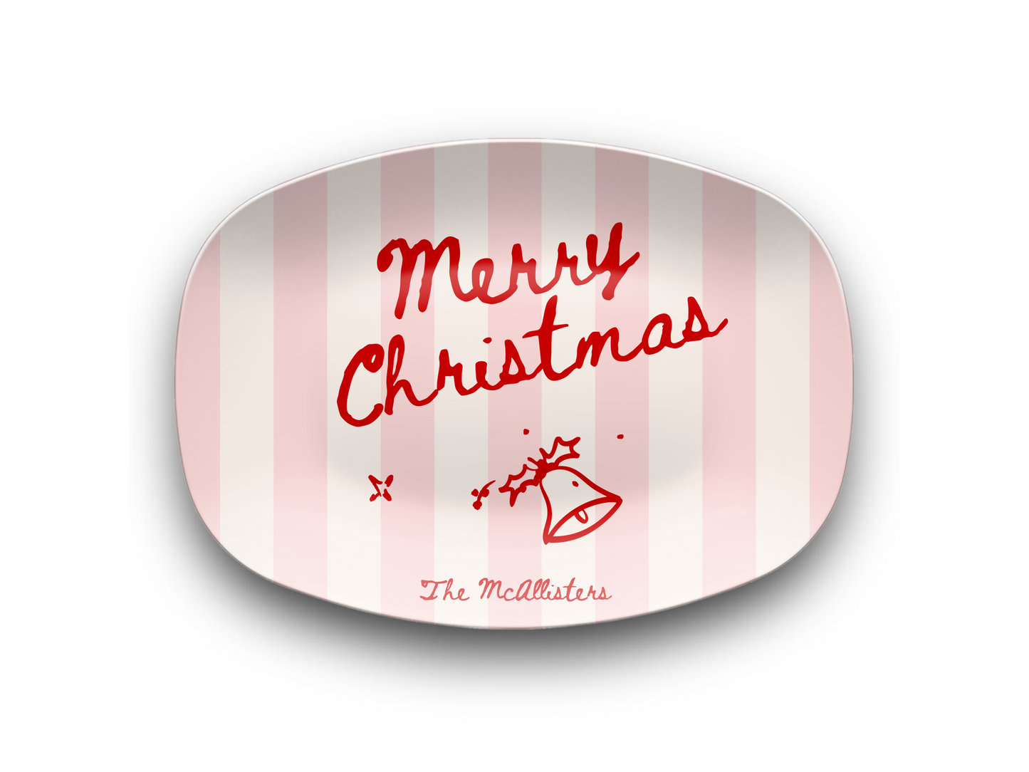 Pink Stripes Merry Christmas Name Platter