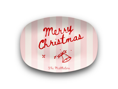 Pink Stripes Merry Christmas Name Platter