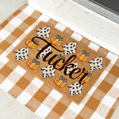 Ghosts & Bow Pumpkins Name Doormat