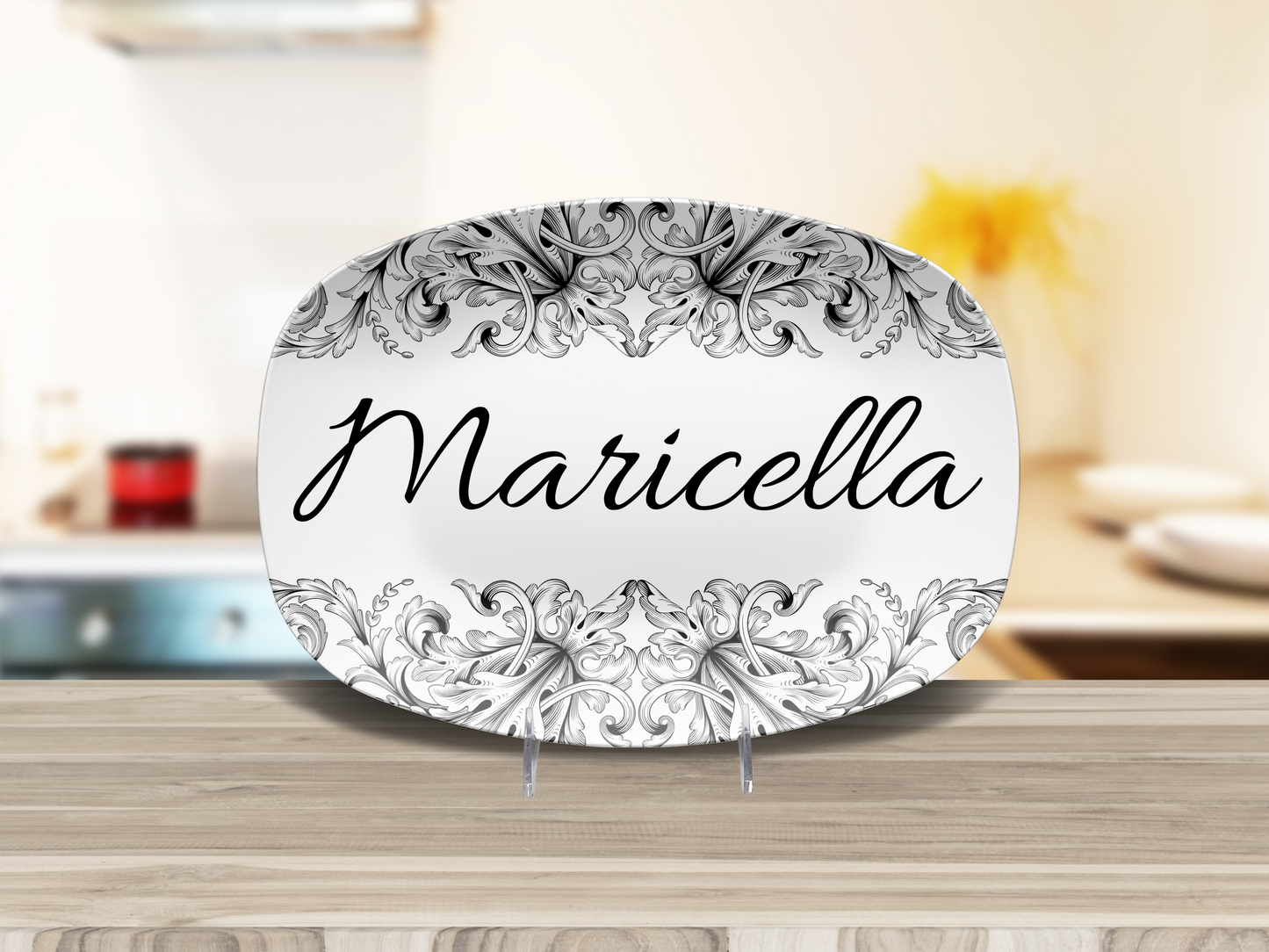 Black / White Leaffette Name Platter