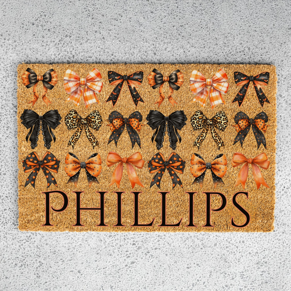 Black / Orange Bows Name Doormat