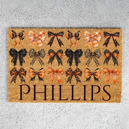 Black / Orange Bows Name Doormat