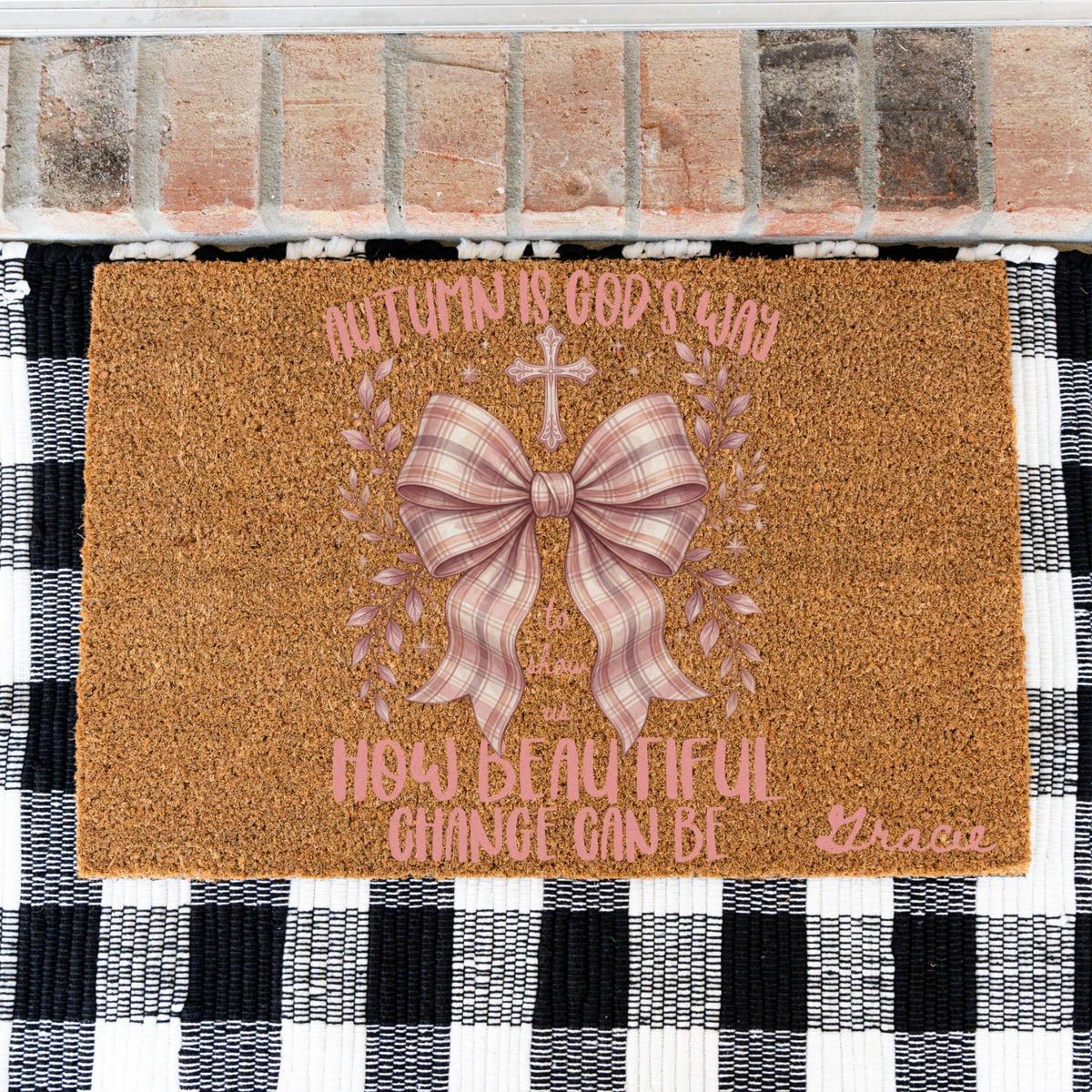 Pink Beautiful Change Name UV Printed Doormat