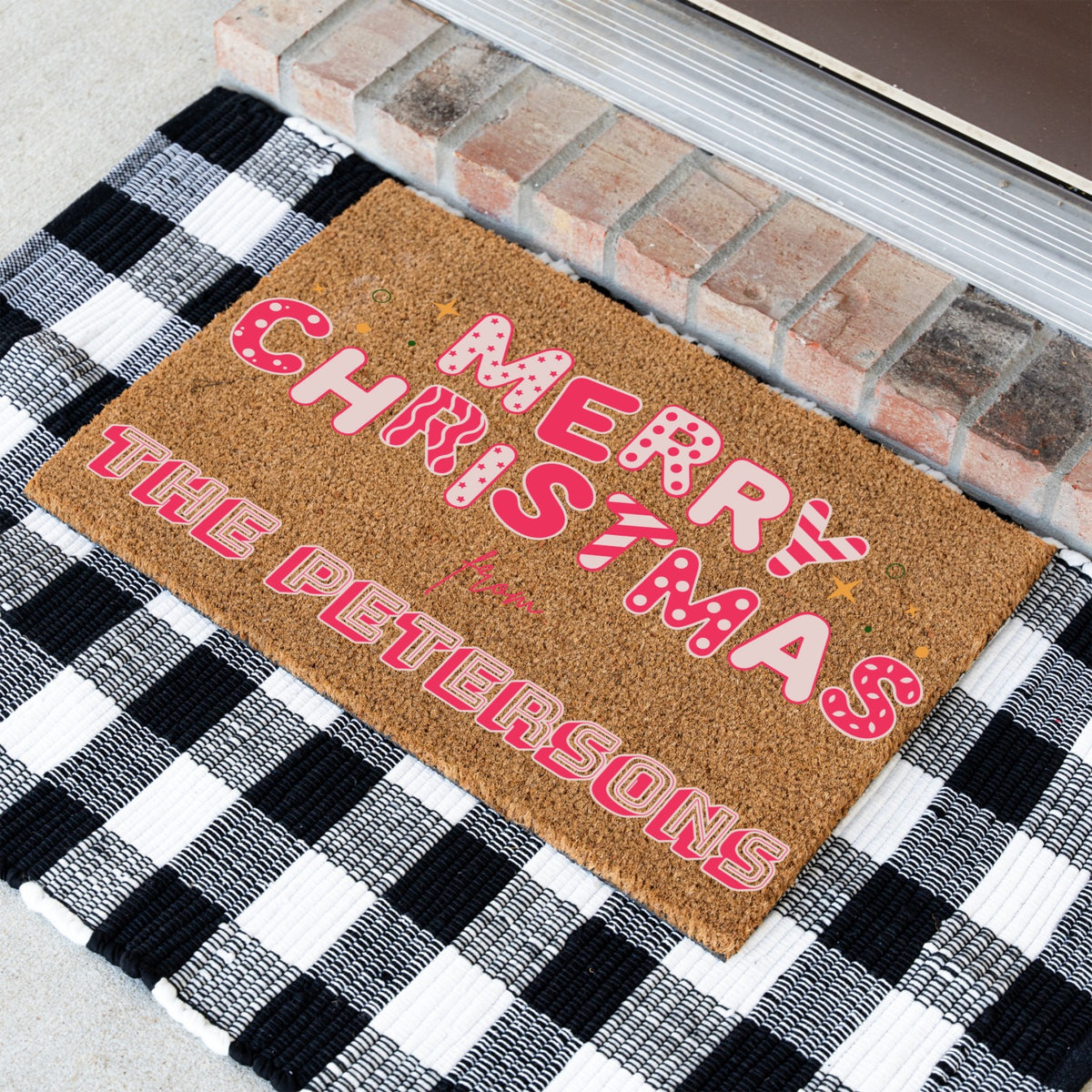 Merry Christmas Pink Name Doormat