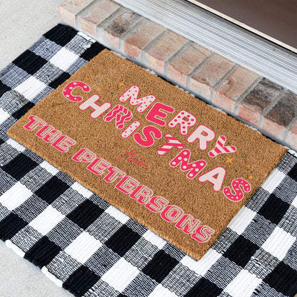Merry Christmas Pink Name Doormat