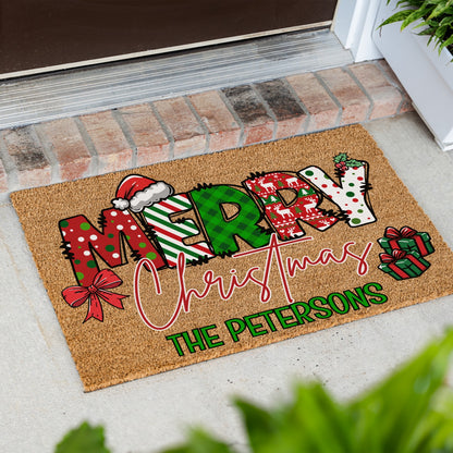 Merry Christmas Name Doormat - UV Printed