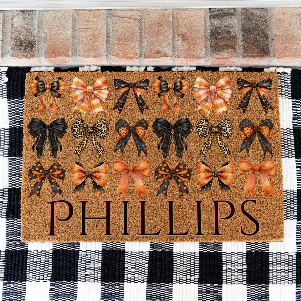 Black / Orange Bows Name Doormat