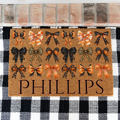 Black / Orange Bows Name Doormat
