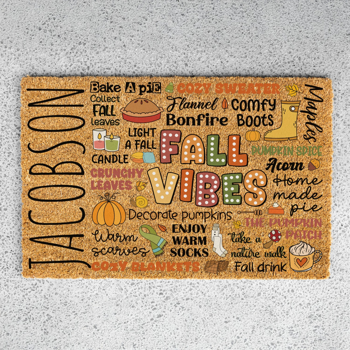 Fall Words Collage Name Doormat