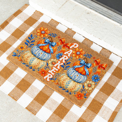 Stacked Pumpkins Name UV Printed Doormat