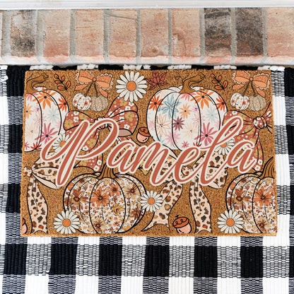 Pastel Pumkins Bows & Daisies Name Doormat