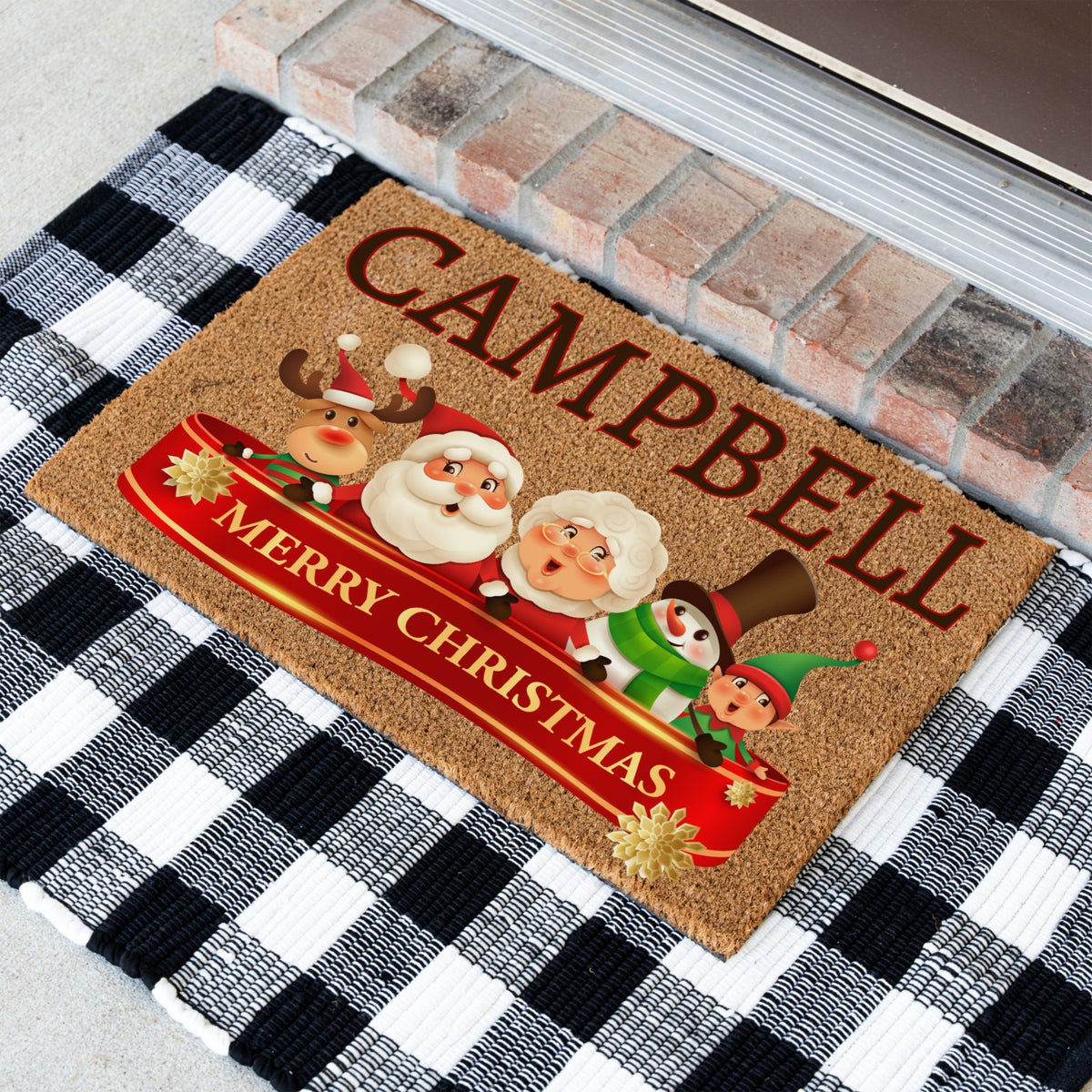 Merry Christmas Ribbon Name Doormat