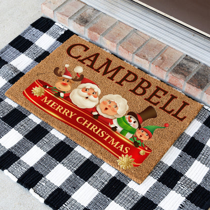 Merry Christmas Ribbon Name Doormat
