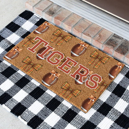 Fall Football Bows Name Doormat