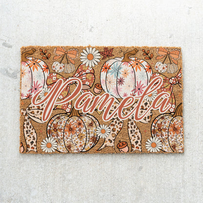 Pastel Pumkins Bows & Daisies Name Doormat