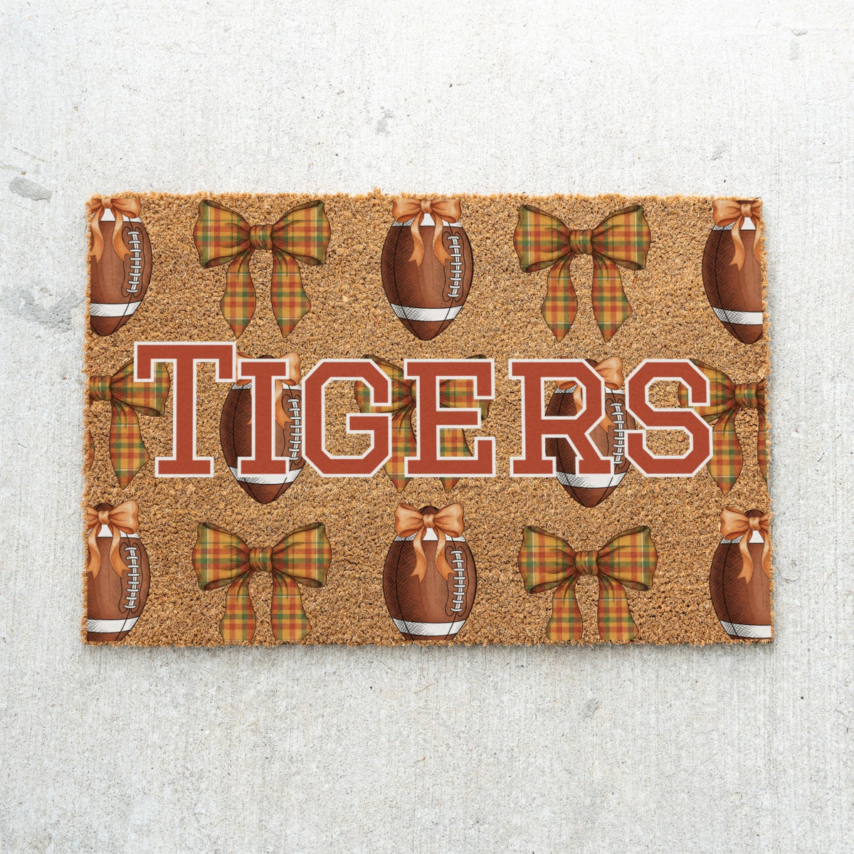 Fall Football Bows Name Doormat